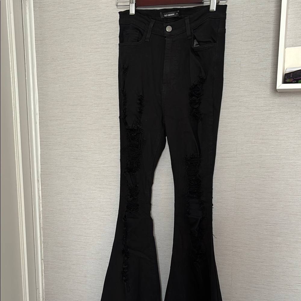 Black Distressed Flare Jeans